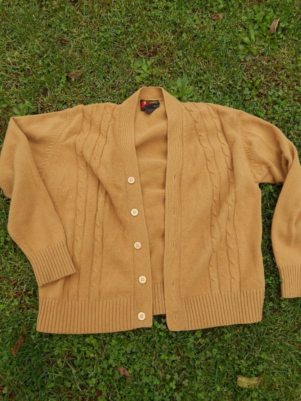 Cabot Cardigan Sweater Tan Cable Knit Grunge Cobain Academic Professor Mens XL